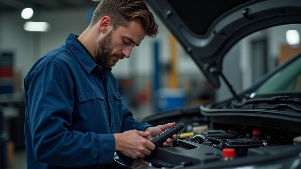 Vehicle mechanic performing battery service