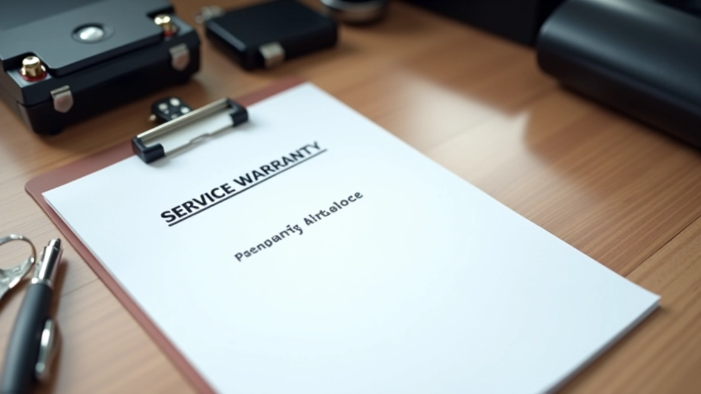Warranty certificate and service paperwork on desk with pen and vehicle keys