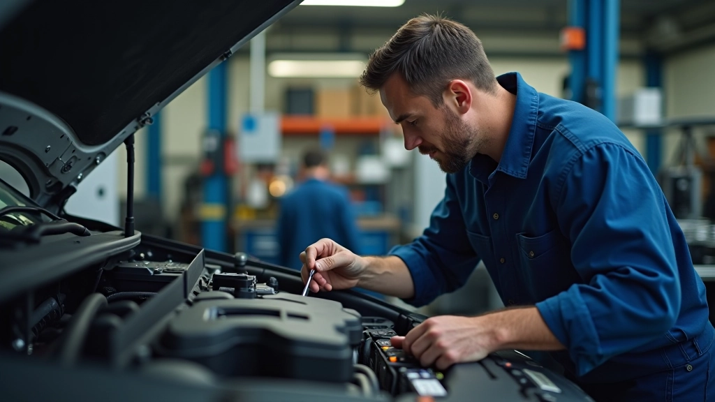 Experienced technician performing battery and electrical system work